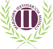 A green and purple logo for the Commission on Accreditation for Health 信息rmatics and 信息rmation Management Education.
